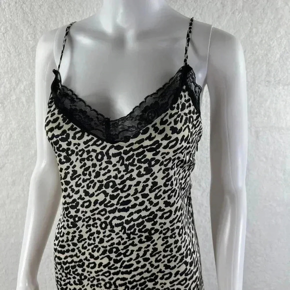 Y2K Crescent L Slip Dress Animal Print Side Zipper Sweetheart Lace Neck and Hem - Picture 3 of 16